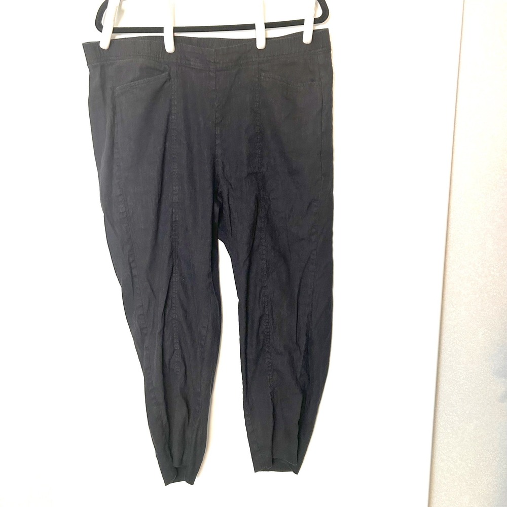 j.jill linen stretch Women's XL black pull on elastic waist‎ tapered pants beach